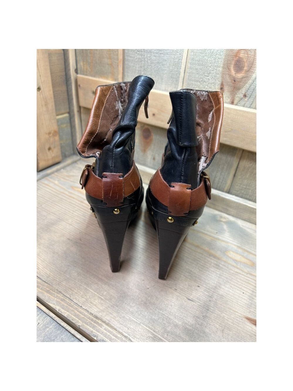 US7 BCBG Generation Leather OUTER High Fall Boots Black Brown - flawed interior - Picture 6 of 11
